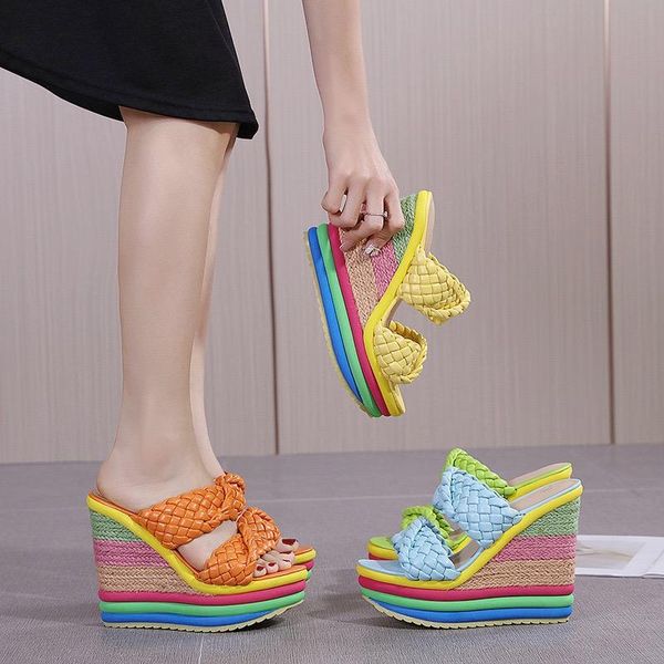 bohemian women slippers sandal braided belt mixed colors non-slip fashion super high heel wedges with platform summer 2021, Black
bohemian women slippers sandal braided belt mixed colors non-slip fashion super high heel wedges with platform summer 2021, Black