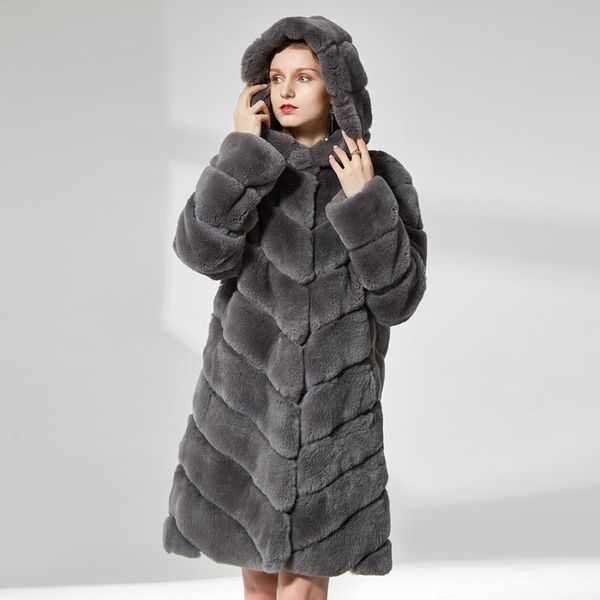 women's fur & faux grey hooded coat women natural rex jacket knee-length overcoat, Black
women's fur & faux grey hooded coat women natural rex jacket knee-length overcoat, Black