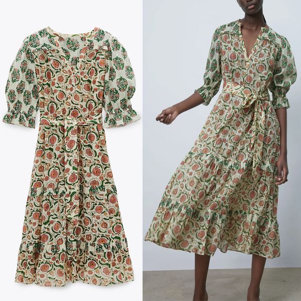 dresses floral print spring women sleeve ruffle party woman fashion flounced hem long pleated es, Black;gray
dresses floral print spring women sleeve ruffle party woman fashion flounced hem long pleated es, Black;gray