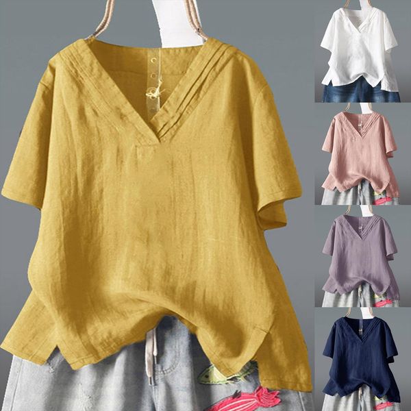 plus size fashion linen loose women shirts v neck tee casual summer ladies female short sleeve blusas pullover, White
plus size fashion linen loose women shirts v neck tee casual summer ladies female short sleeve blusas pullover, White