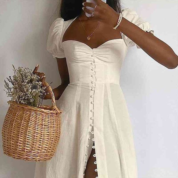 elegant short puff sleeve women dress square collar long corset summer vacation buttons split sundress streetwear, Black;gray
elegant short puff sleeve women dress square collar long corset summer vacation buttons split sundress streetwear, Black;gray