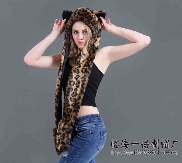 hat scarf glove integrated animal imitation fur plush leopard print, Blue;gray
hat scarf glove integrated animal imitation fur plush leopard print, Blue;gray