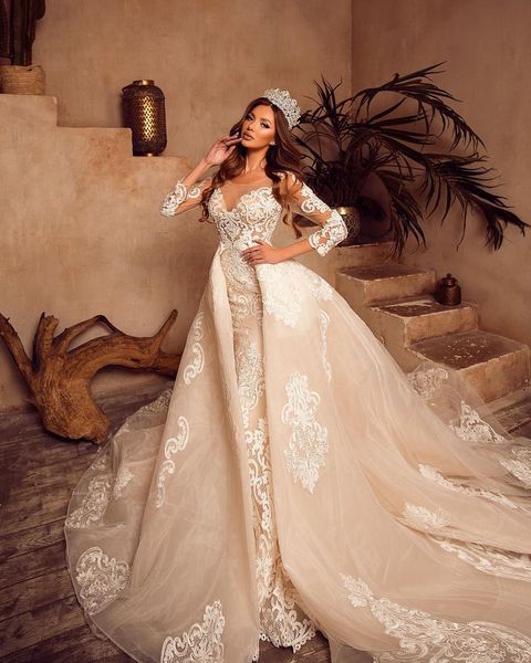 vintage detachable train wedding dresses bridal gowns 2021 long sleeves mermaid lace appliques tulle puffy plus size vestidos de novia, White
vintage detachable train wedding dresses bridal gowns 2021 long sleeves mermaid lace appliques tulle puffy plus size vestidos de novia, White