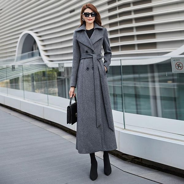 women's wool & blends autumn winter ladies coats coat women long slim lapel double breasted gray woolen overcoat with belt 2 pockets, Black
women's wool & blends autumn winter ladies coats coat women long slim lapel double breasted gray woolen overcoat with belt 2 pockets, Black