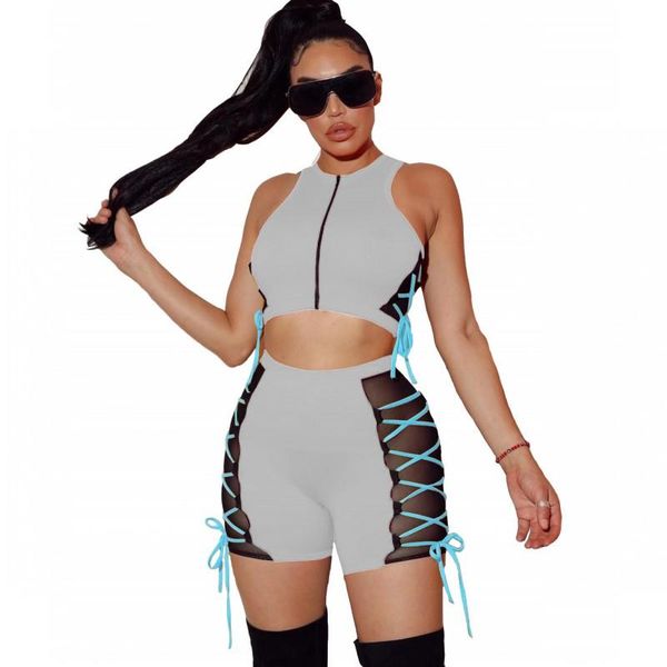sports pant suit women set bandage mesh splice zipper sleeveless tank outfits summer fashion short tracksuit two piece women's tracksui, Gray
sports pant suit women set bandage mesh splice zipper sleeveless tank outfits summer fashion short tracksuit two piece women's tracksui, Gray