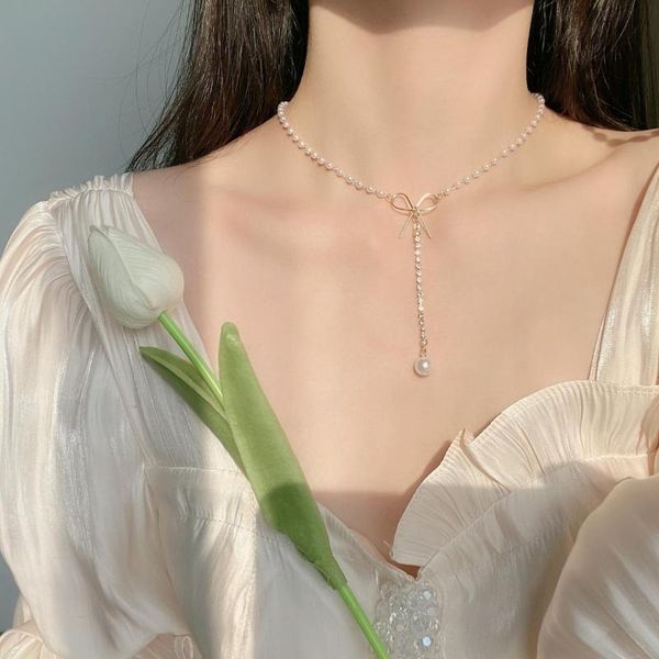 pendant necklaces fashion elegant women long pearl necklace clavicle choker metal bow decoration casual engagement wedding, Silver
pendant necklaces fashion elegant women long pearl necklace clavicle choker metal bow decoration casual engagement wedding, Silver