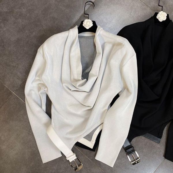 women's sweaters 2021 pile v-neck long sleeve irregular triangle stitching pu belt t-shirt for women 1001, White;black
women's sweaters 2021 pile v-neck long sleeve irregular triangle stitching pu belt t-shirt for women 1001, White;black