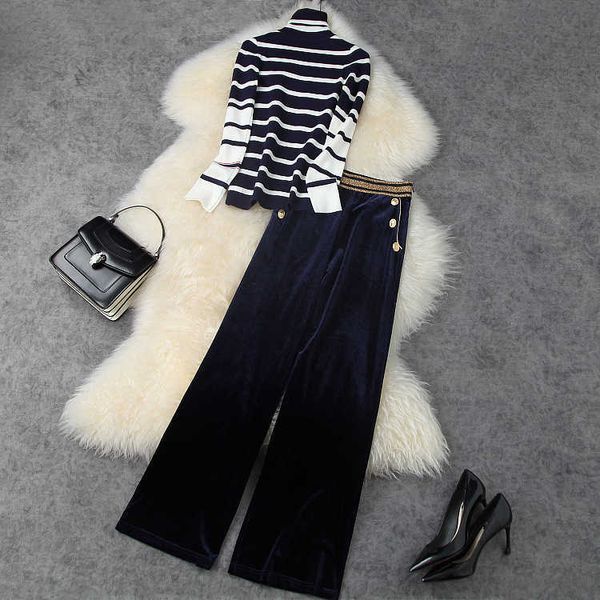 european and american women's wear 2020 winter new style long-sleeved turtleneck striped sweater velvet trousers fashion suit, White
european and american women's wear 2020 winter new style long-sleeved turtleneck striped sweater velvet trousers fashion suit, White