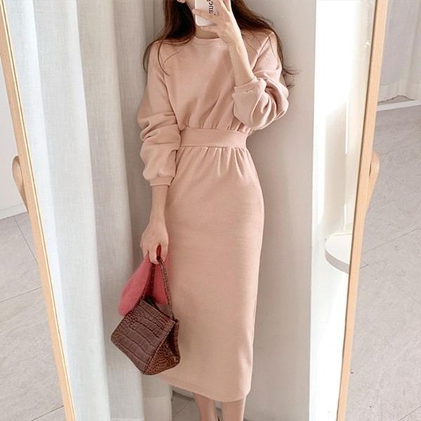 casual dresses goohojio 2021 women's autumn winter solid multi colors korean style high waist minimalist long dress, Black;gray 
casual dresses goohojio 2021 women's autumn winter solid multi colors korean style high waist minimalist long dress, Black;gray