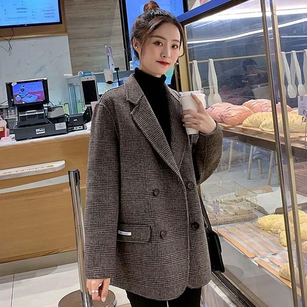 women's wool & blends plaid small suit double breasted double-sided cashmere coat short 2021 spring tweed, Black
women's wool & blends plaid small suit double breasted double-sided cashmere coat short 2021 spring tweed, Black