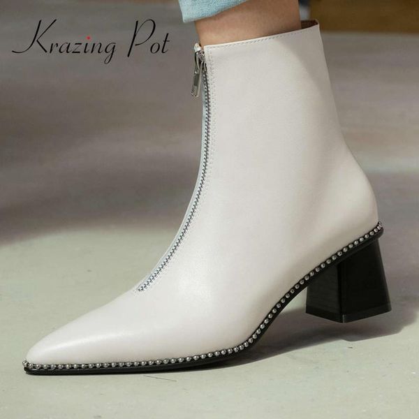 boots krazing pot natural leather pointed toe heel zipper korean street pretty girls dating classic ankle l40, Black
boots krazing pot natural leather pointed toe heel zipper korean street pretty girls dating classic ankle l40, Black