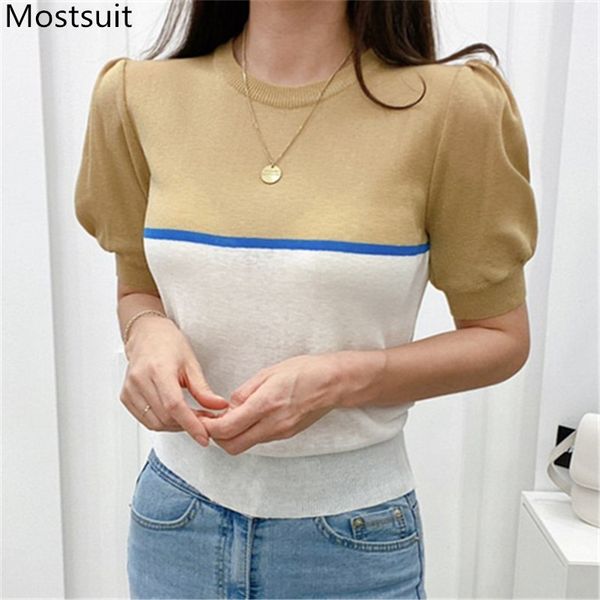 summer color-blocked korean knitted t-shirts women short sleeve o-neck fashion tees casual elegant laides t shirts 210518, White
summer color-blocked korean knitted t-shirts women short sleeve o-neck fashion tees casual elegant laides t shirts 210518, White
