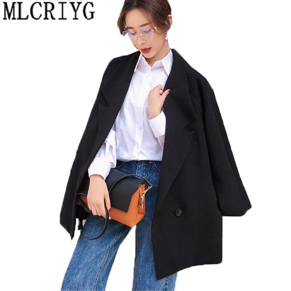 women's suits & blazers mlcriyg fashion 2021 autumn vintage black blazer women long jacket ladies and coats office work wear gj265, White;black
women's suits & blazers mlcriyg fashion 2021 autumn vintage black blazer women long jacket ladies and coats office work wear gj265, White;black