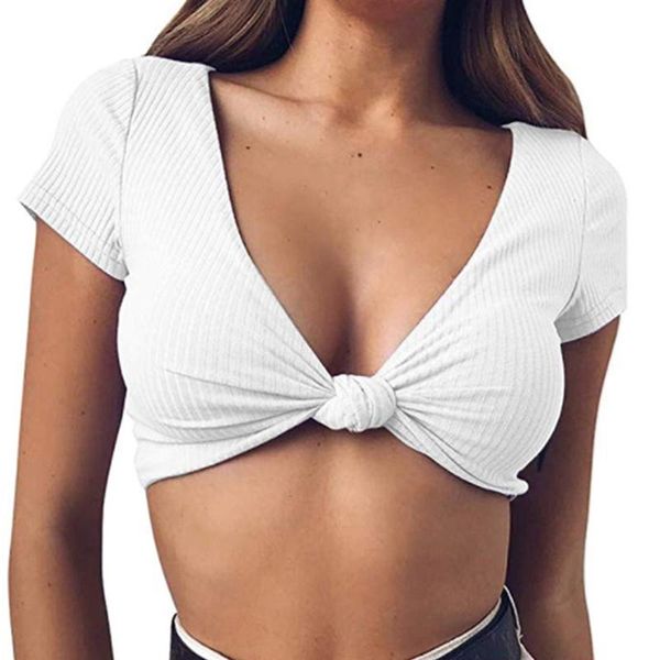 short sleeve casual bow solid color summer t shirt women deep v neck chest knotted women's t-shirt, White
short sleeve casual bow solid color summer t shirt women deep v neck chest knotted women's t-shirt, White