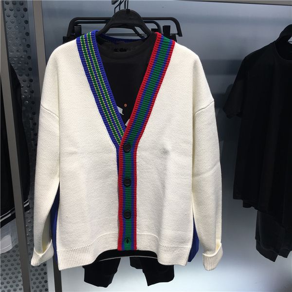 men's sweaters fashion cardigan rainbow striped couple and women lovers loose t99h, White;black 
men's sweaters fashion cardigan rainbow striped couple and women lovers loose t99h, White;black