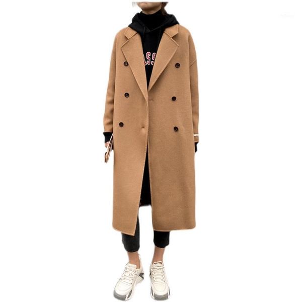 women's wool & blends women woolen jacket loose straight double breasted suit overcoat fashion solid color all-match faced cashmere coa, Black
women's wool & blends women woolen jacket loose straight double breasted suit overcoat fashion solid color all-match faced cashmere coa, Black
