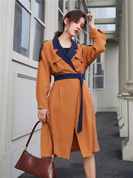 women's trench coats 2021women spring autumn british style over-the-knee thin coat contrast color striped temperament long women windbr, Tan;black
women's trench coats 2021women spring autumn british style over-the-knee thin coat contrast color striped temperament long women windbr, Tan;black