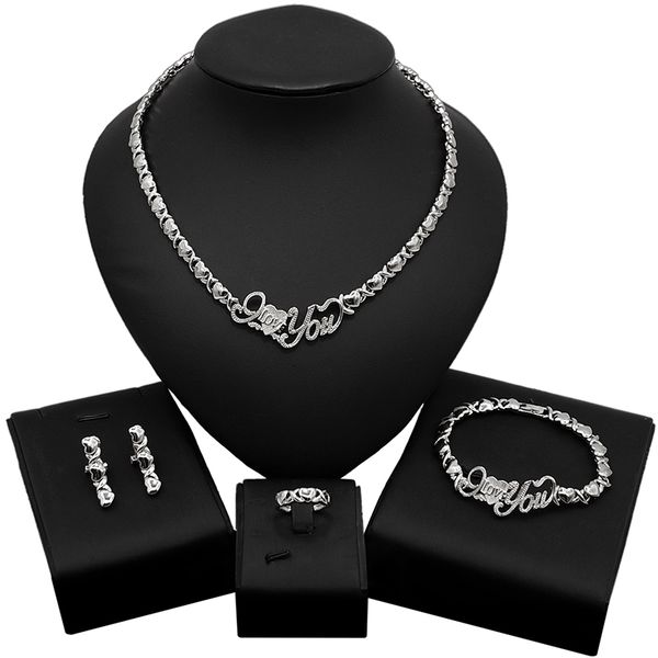 yulaili beautiful xoxo gold-plated jewelry set cute i love you necklace bracelet earrings ring brazil wholesale zircon ladies jewellery sets, Black
yulaili beautiful xoxo gold-plated jewelry set cute i love you necklace bracelet earrings ring brazil wholesale zircon ladies jewellery sets, Black