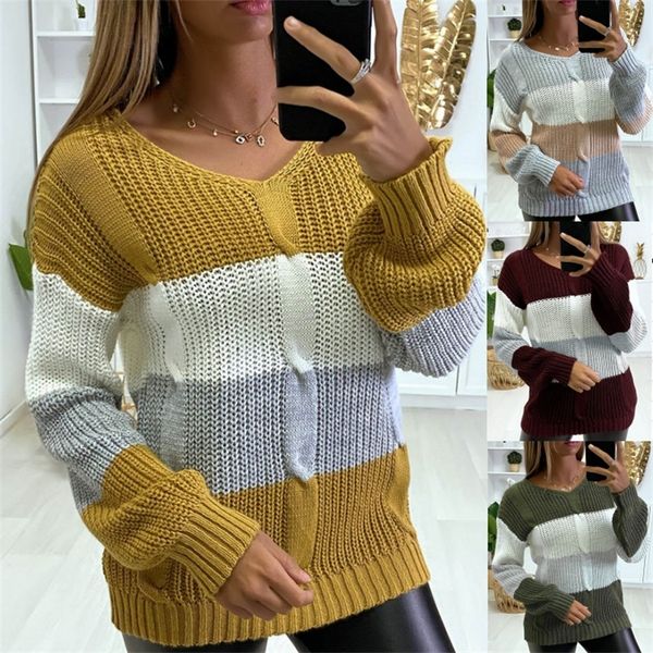 2021 new knot knit v-neck color blocking long sleeve sweater top, White;black
2021 new knot knit v-neck color blocking long sleeve sweater top, White;black