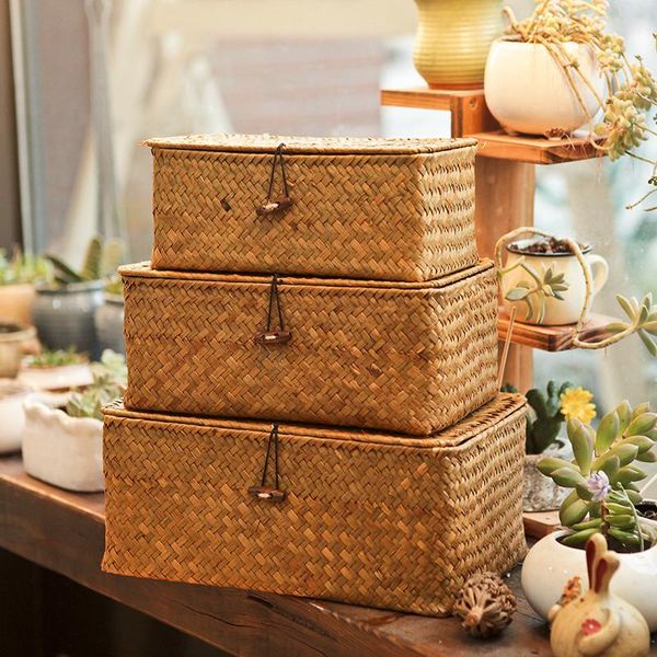 storage baskets 1pc handmade seagrass woven box straw wicker basket with lid for clothing towel toys container
storage baskets 1pc handmade seagrass woven box straw wicker basket with lid for clothing towel toys container