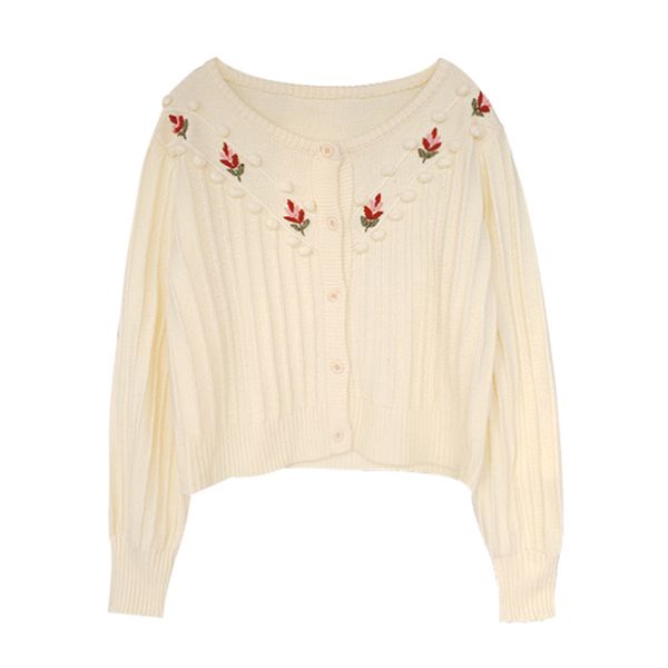 women sweater knitted crew neck o cardigan button beige cable autumn floral embroidery fur ball m0242 210514, White
women sweater knitted crew neck o cardigan button beige cable autumn floral embroidery fur ball m0242 210514, White
