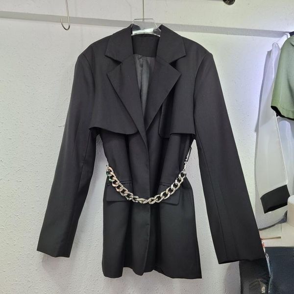 women's suits & blazers zcsmll turn-down collar long sleeve personality split chain korean fashion black jackets loose women coat 2021, White;black
women's suits & blazers zcsmll turn-down collar long sleeve personality split chain korean fashion black jackets loose women coat 2021, White;black