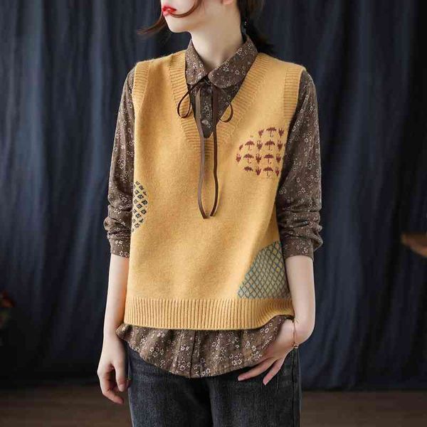 women v-neck sleeveless sweaters print floral knitted cotton spring soft women clothes vintage 5 color sweaters, White;black
women v-neck sleeveless sweaters print floral knitted cotton spring soft women clothes vintage 5 color sweaters, White;black