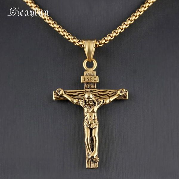 pendant necklaces gold crucifix necklace for men stainless steel inri jesus cross punk jewelry religious prayer christian gift, Silver
pendant necklaces gold crucifix necklace for men stainless steel inri jesus cross punk jewelry religious prayer christian gift, Silver
