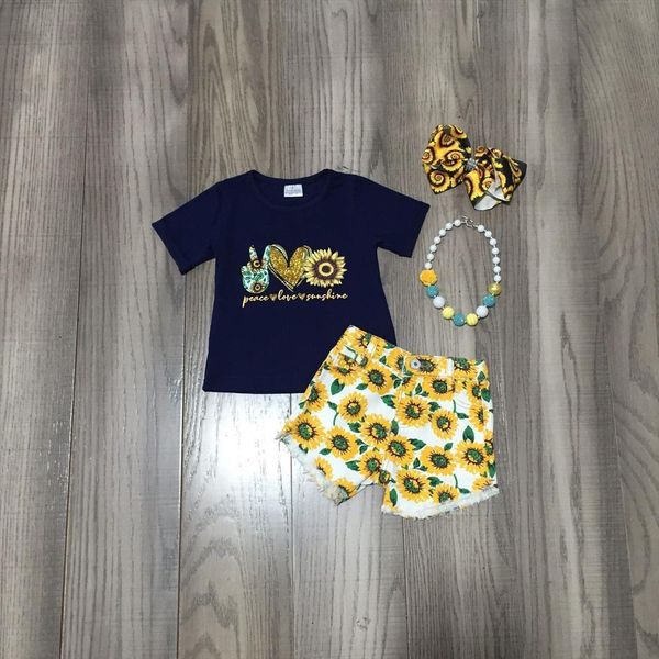 summer baby girls navy blue shirt sunflower shorts peace and love outfit with bow necklace, White
summer baby girls navy blue shirt sunflower shorts peace and love outfit with bow necklace, White