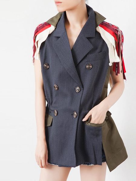 women's vests handmade luxury suit jacket for women causel back ribbon stitching tassel double breasted vest coat, Black;white
women's vests handmade luxury suit jacket for women causel back ribbon stitching tassel double breasted vest coat, Black;white