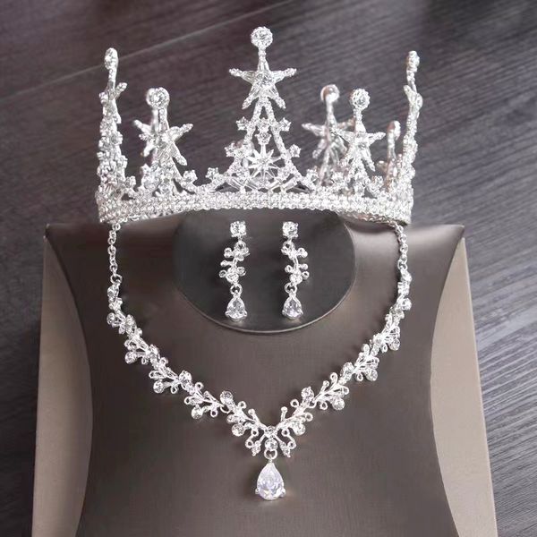 bridal headpieces crown necklace earrings three piece wedding party dress accessories star tower christmas tree diamond design birthday part, Silver
bridal headpieces crown necklace earrings three piece wedding party dress accessories star tower christmas tree diamond design birthday part, Silver