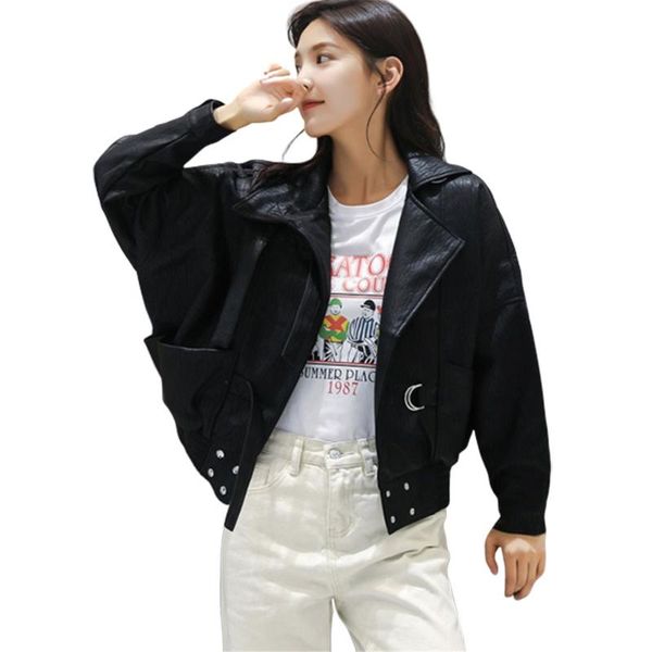 women's leather & faux autumn winter pu jacket women korean loose short motorcycle jackets quality womens windproof tooling, Black
women's leather & faux autumn winter pu jacket women korean loose short motorcycle jackets quality womens windproof tooling, Black