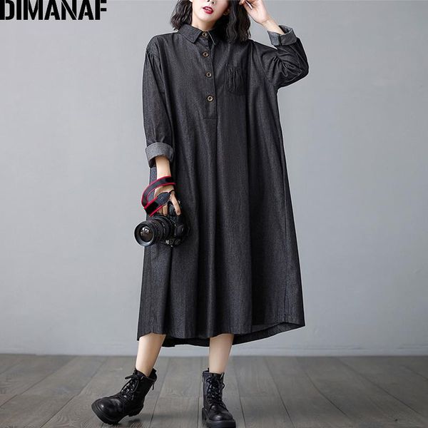 casual dresses dimanaf autumn winter oversize women clothing cotton denim long sleeve dress loose vintage lady shirt for, Black;gray
casual dresses dimanaf autumn winter oversize women clothing cotton denim long sleeve dress loose vintage lady shirt for, Black;gray