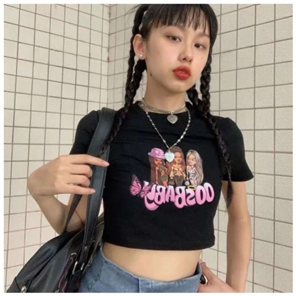 women's t-shirt winter dark punk style slim fitting open navel short sleeve fashion 3t53, White
women's t-shirt winter dark punk style slim fitting open navel short sleeve fashion 3t53, White