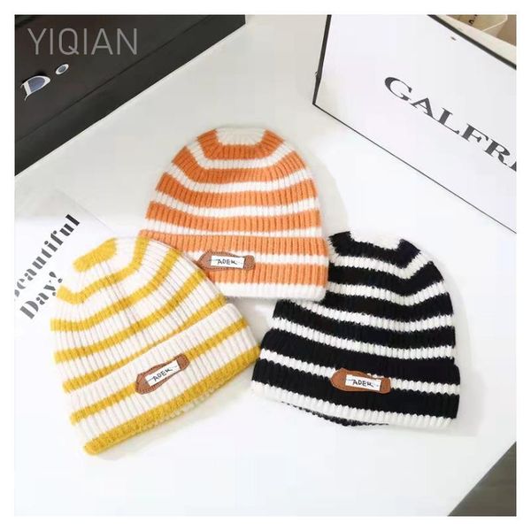 berets 2021 autumn and winter letter stitching leather label knitted hat casual striped wool cold fashion wild tide, Blue;gray
berets 2021 autumn and winter letter stitching leather label knitted hat casual striped wool cold fashion wild tide, Blue;gray