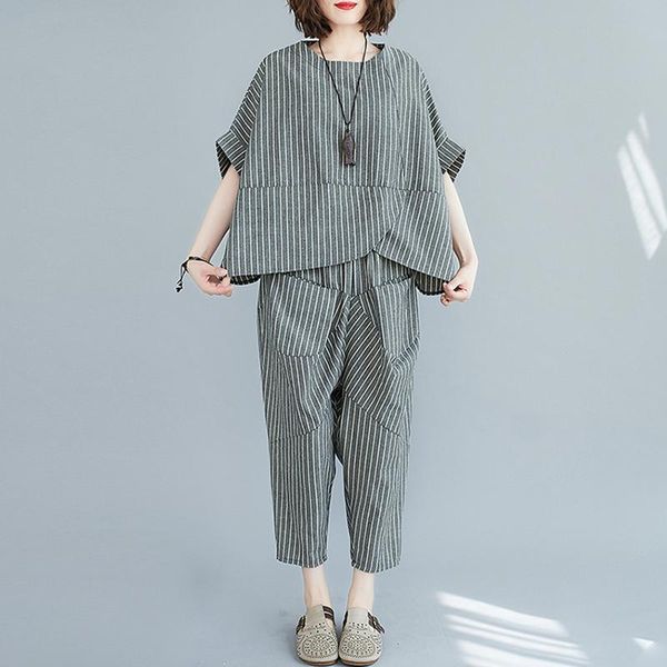 striped sets women printed irregular cotton linen two-piece bat sleeve t-shirt nine-point wide-leg pants loose fashion lady suit women', White
striped sets women printed irregular cotton linen two-piece bat sleeve t-shirt nine-point wide-leg pants loose fashion lady suit women', White