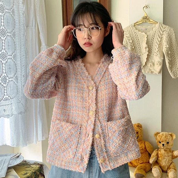 women's jackets v-neck tassel edge single breasted loose puff sleeve tweed coats women elegant office ladies all match woman jacket kor, Black;brown
women's jackets v-neck tassel edge single breasted loose puff sleeve tweed coats women elegant office ladies all match woman jacket kor, Black;brown