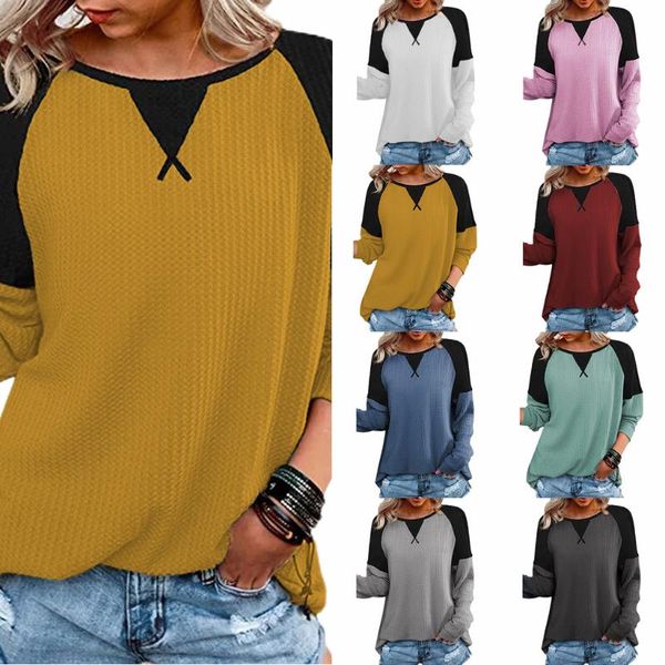 women's t-shirt waffle stitching long-sleeved ladies round neck graphic tees plus fashion vintage clothes woman, White
women's t-shirt waffle stitching long-sleeved ladies round neck graphic tees plus fashion vintage clothes woman, White