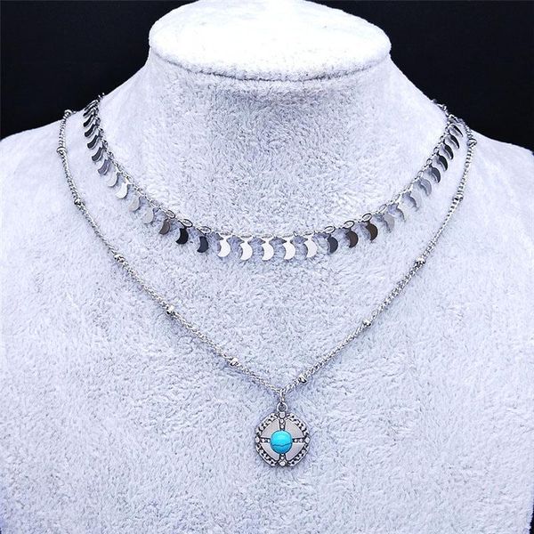 pendant necklaces 2pcs stainless steel green stone moon layered necklace women bohemian charm jewelry colgante acero inoxidable nxs04, Silver
pendant necklaces 2pcs stainless steel green stone moon layered necklace women bohemian charm jewelry colgante acero inoxidable nxs04, Silver