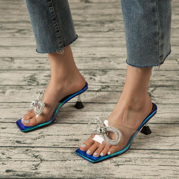 ladies high heels sandals shoes pvc transparent crystal rhinestone bowtie womens slippers summer square toe flip flops, Black 
ladies high heels sandals shoes pvc transparent crystal rhinestone bowtie womens slippers summer square toe flip flops, Black