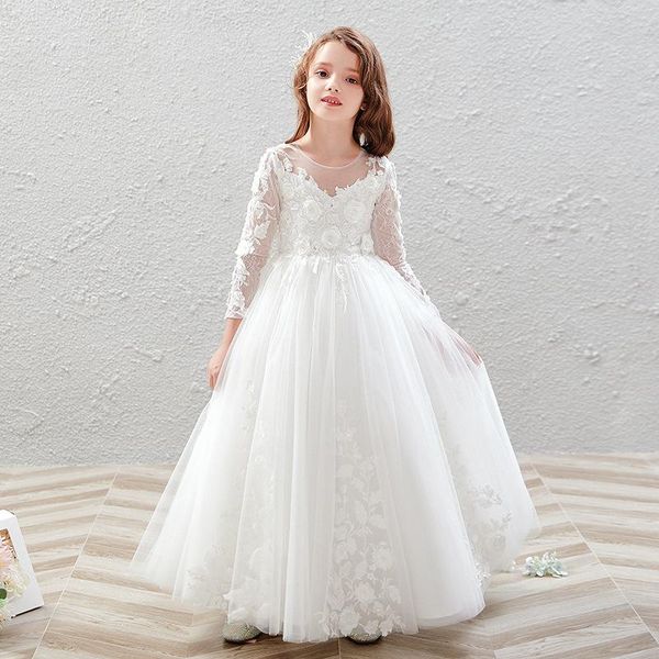 girl's dresses white lace flower girl dress wedding long sleeve sheer neck kids first communion party gown, Red;yellow
girl's dresses white lace flower girl dress wedding long sleeve sheer neck kids first communion party gown, Red;yellow