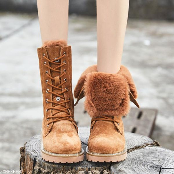 boots 2021 fashion winter fur snow women's suede short plush oxford non-slip warm mid-calf lace-up, Black