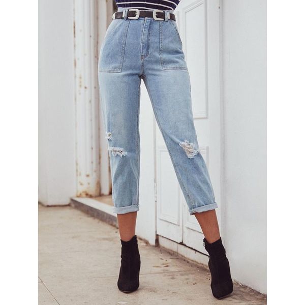 women's jeans european and american retro ins wind high waist torn washed denim nine points, Blue
women's jeans european and american retro ins wind high waist torn washed denim nine points, Blue