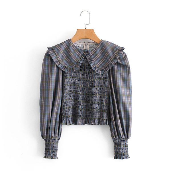 women's knits & tees women fashion peter pan collar ruffles za plaid short blouse chic ladies long puff sleeve high elastic pleate, White
women's knits & tees women fashion peter pan collar ruffles za plaid short blouse chic ladies long puff sleeve high elastic pleate, White