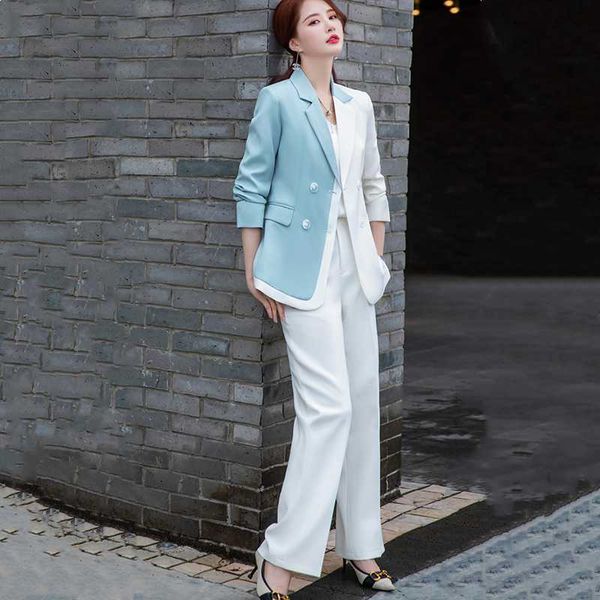 women's two piece pants 2021 women's suit 2-piece formal dress elegant ladies stitching blazer women double breasted jacket + wide, White
women's two piece pants 2021 women's suit 2-piece formal dress elegant ladies stitching blazer women double breasted jacket + wide, White