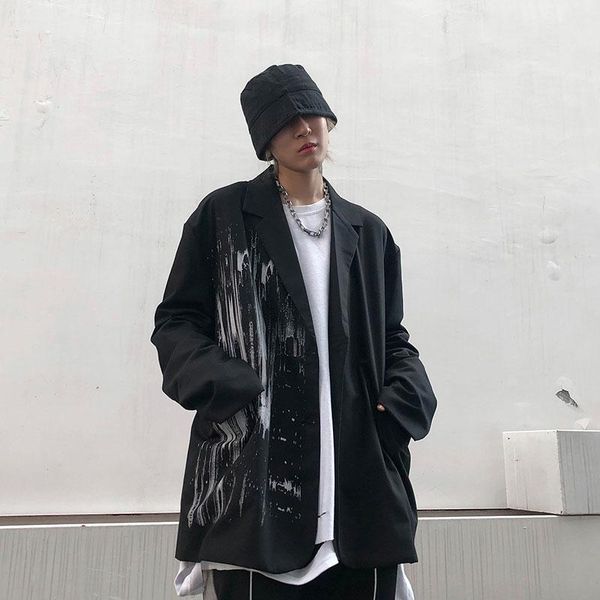 men's suits & blazers 2021 autumn japanese retro fashion printed suit loose long-sleeved jacket, White;black
men's suits & blazers 2021 autumn japanese retro fashion printed suit loose long-sleeved jacket, White;black