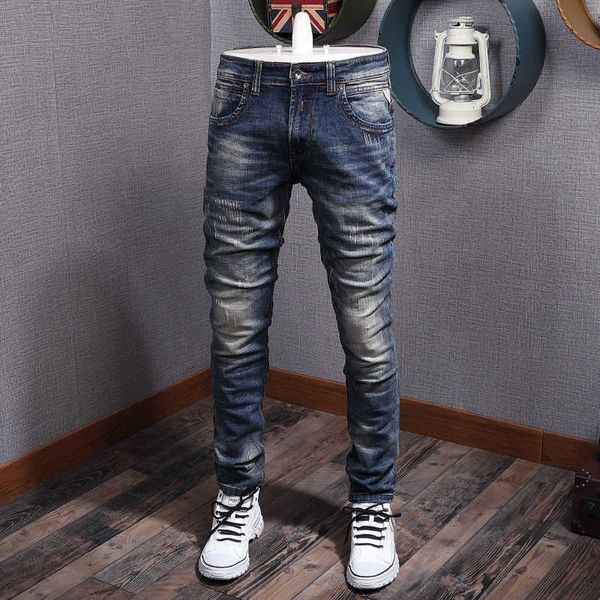 italian style fashion men jeans retro blue elastic slim fit ripped denim pants vintage designer long trousers homme ja8j
italian style fashion men jeans retro blue elastic slim fit ripped denim pants vintage designer long trousers homme ja8j