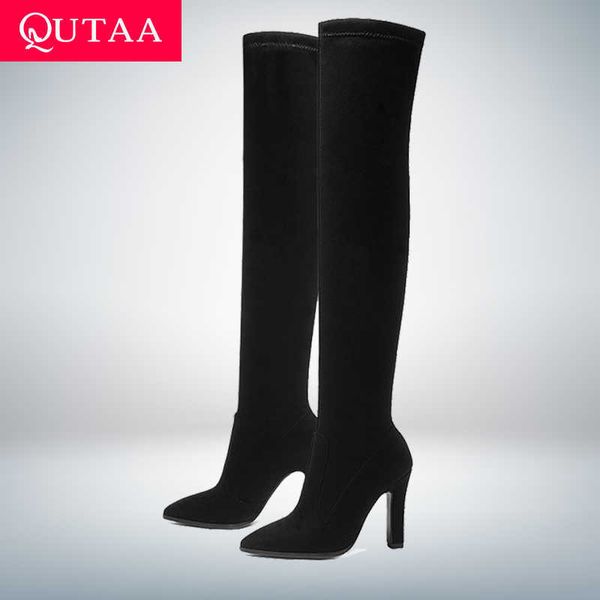 qutaa 2021 women over the knee high boots slip on winter shoes thin high heel pointed toe all match women boots size 34-43 y0905, Black
qutaa 2021 women over the knee high boots slip on winter shoes thin high heel pointed toe all match women boots size 34-43 y0905, Black