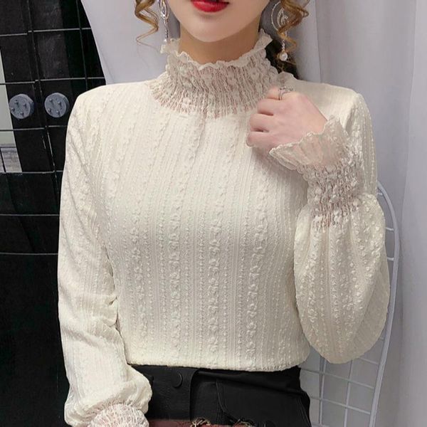women's blouses & shirts women blouse autumn winter mesh turtleneck lace exquisite ropa de mujer, White
women's blouses & shirts women blouse autumn winter mesh turtleneck lace exquisite ropa de mujer, White