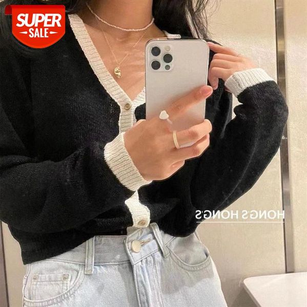 hanbaidai hit color cardigan long-sleeved sweater short coat women's knitwear can be issued #lg9w, White
hanbaidai hit color cardigan long-sleeved sweater short coat women's knitwear can be issued #lg9w, White